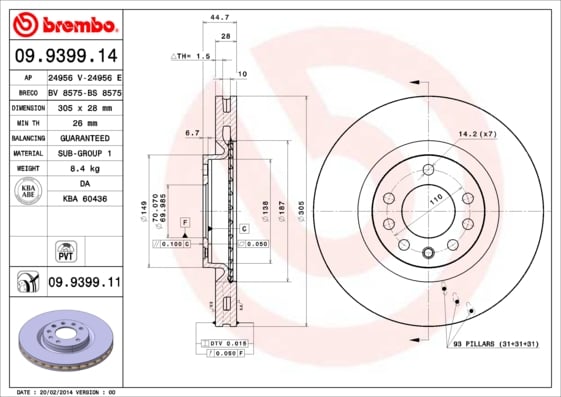 Set (2x) Remschijven voorzijde Brembo premium voor Fiat Croma 1.9 D Multijet