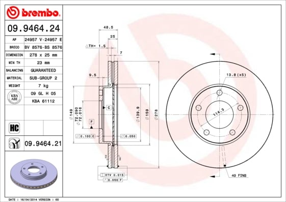 Set (2x) Remschijven voorzijde Brembo premium voor Mazda 3 1.6 Mz-cd