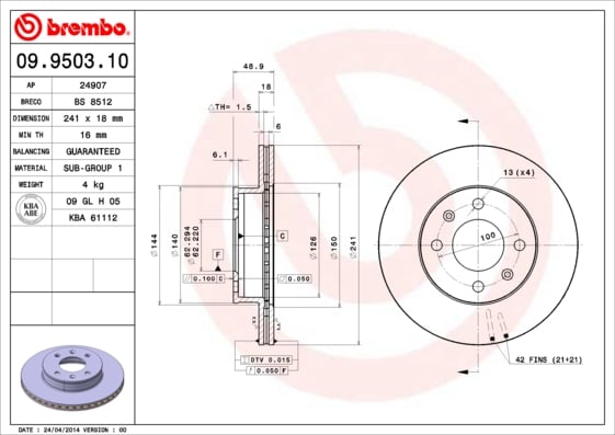 Set (2x) Remschijven voorzijde Brembo premium voor Kia Picanto 1.0 LPG