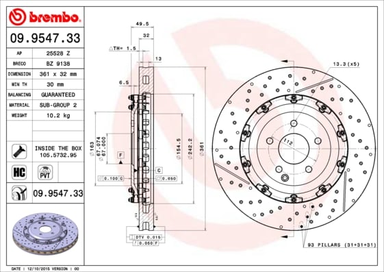 Set (2x) Remschijven voorzijde Brembo premium voor Mercedes-benz Clk (c209) 63 Amg (209.377)