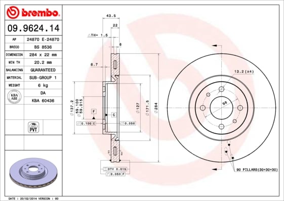 Set (2x) Remschijven voorzijde Brembo premium voor Alfa Romeo 155 2.0 16v Turbo Q4 