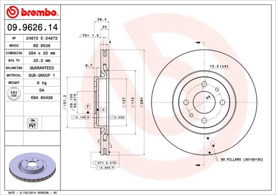 Set (2x) Remschijven voorzijde Brembo premium voor Alfa Romeo 155 2.0 T.s. 16v 