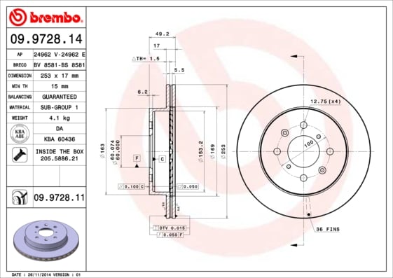 Set (2x) Remschijven voorzijde Brembo premium voor Subaru Justy type 3 1.3 CDTi