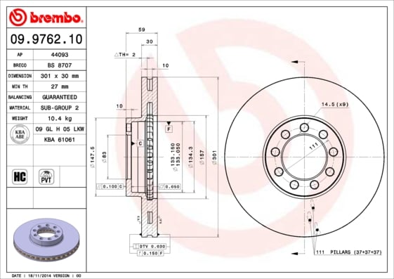 Set (2x) Remschijven voorzijde Brembo premium voor IVeco Daily type 4 Open Laadbak/ Chassis 65c15, 65c15 /p, 65c15 D, 65c15 D/p