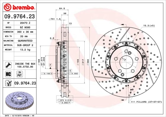 Set (2x) Remschijven voorzijde Brembo premium voor Mercedes-benz C-klasse T-model (s204) C 63 Amg (204.277)