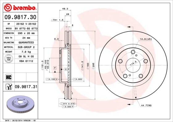 Set (2x) Remschijven voorzijde Brembo premium voor Toyota Verso 1.6
