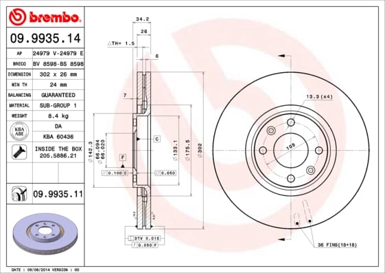 Set (2x) Remschijven voorzijde Brembo premium voor Citroen C4 Picasso type 1 2.0 Hdi 138