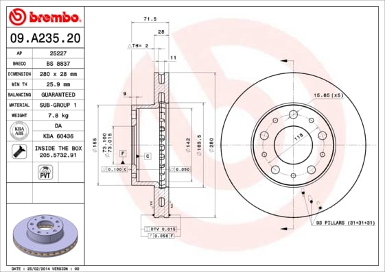 Set (2x) Remschijven voorzijde Brembo premium voor Citroen Jumper Bestelwagen 2.2 Hdi 120