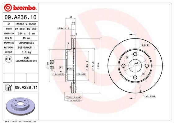 Set (2x) Remschijven voorzijde Brembo premium voor Daihatsu Move 0.7 Turbo