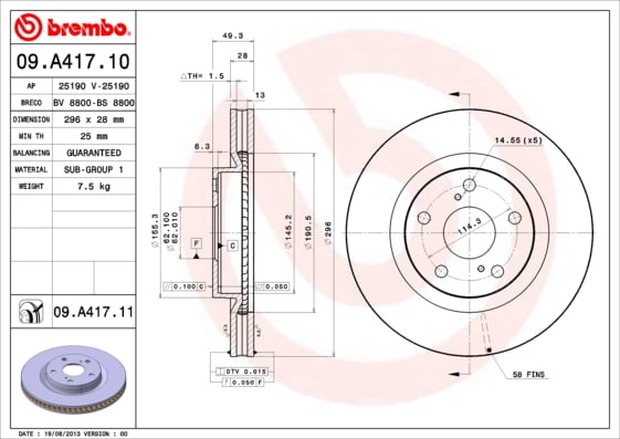Set (2x) Remschijven voorzijde Brembo premium voor Toyota Rav 4 type 4 2.0 D 