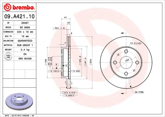 Set (2x) Remschijven voorzijde Brembo premium voor Daihatsu Sirion 1.3 4wd