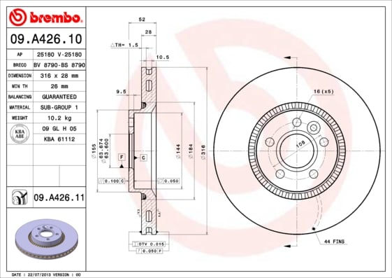 Set (2x) Remschijven voorzijde Brembo premium voor Volvo S80 type 2 D3