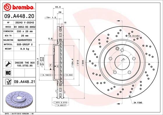 Set (2x) Remschijven voorzijde Brembo premium voor Mercedes-benz C-klasse (w203) C 180 Kompressor (203.046)