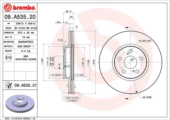 Set (2x) Remschijven voorzijde Brembo premium voor Toyota Verso S 1.4 D4-d 