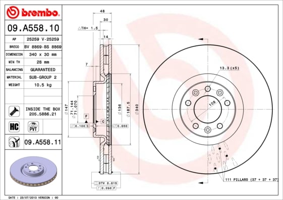 Set (2x) Remschijven voorzijde Brembo premium voor Citroen C5 type 3 3.0 Hdi 240