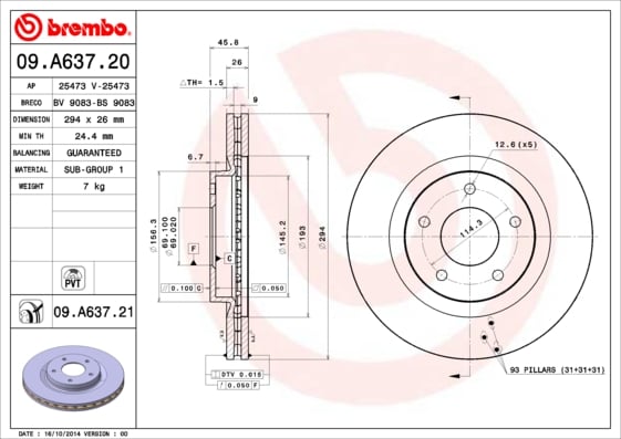 Set (2x) Remschijven voorzijde Brembo premium voor Citroen C4 Aircross 1.8 Hdi 150