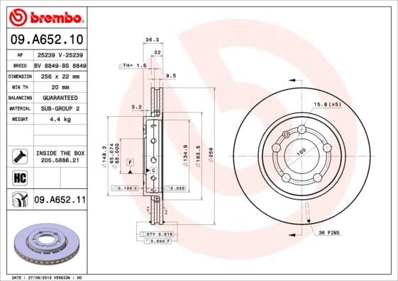 Set (2x) Remschijven achterzijde Brembo premium voor Skoda Octavia type 1 Rs 1.8 T