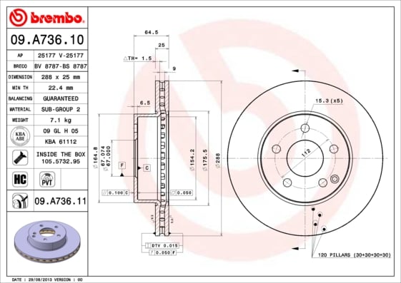 Set (2x) Remschijven voorzijde Brembo premium voor Mercedes-benz C-klasse T-model (s204) C 180 Kompressor (204.245)