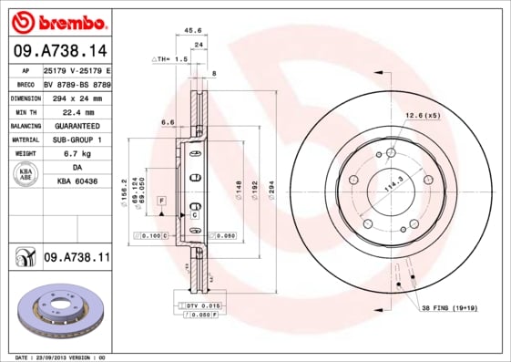 Set (2x) Remschijven voorzijde Brembo premium voor Mitsubishi Outlander type 3 2.0 
