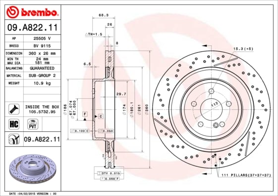 Set (2x) Remschijven achterzijde Brembo premium voor Mercedes-benz Cls Shooting Brake (x218) Cls 63 Amg (218.974)