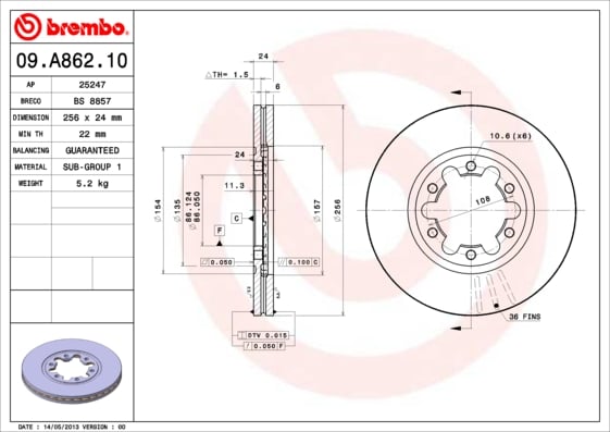 Set (2x) Remschijven voorzijde Brembo premium voor Mazda B-serie 2.5 D