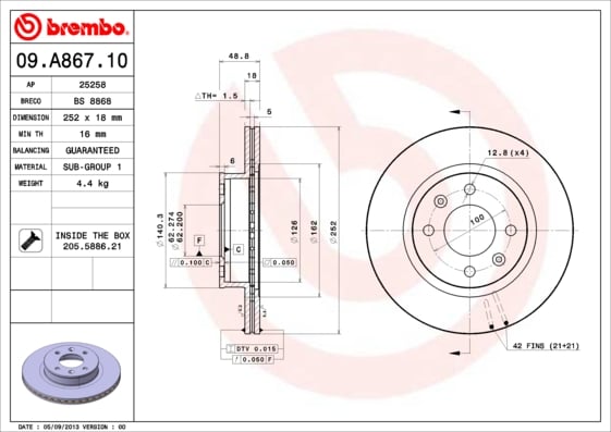 Set (2x) Remschijven voorzijde Brembo premium voor Kia Picanto 1.1 Crdi