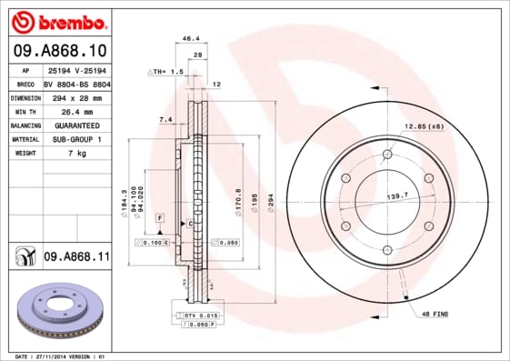 Set (2x) Remschijven voorzijde Brembo premium voor Mitsubishi Pajero Sport type 2 3.5 V6 24v