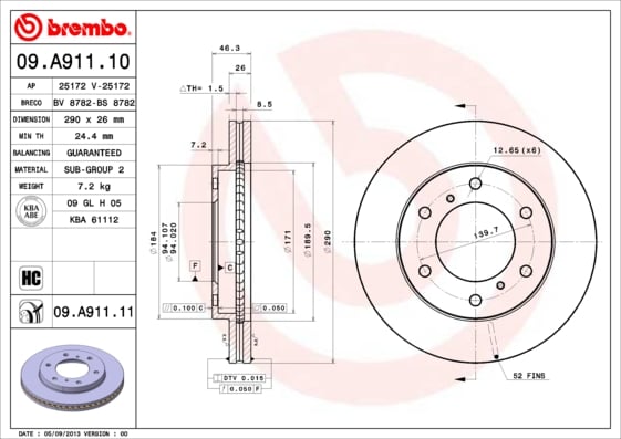 Set (2x) Remschijven voorzijde Brembo premium voor Mitsubishi Pajero type 4 3.8 V6 