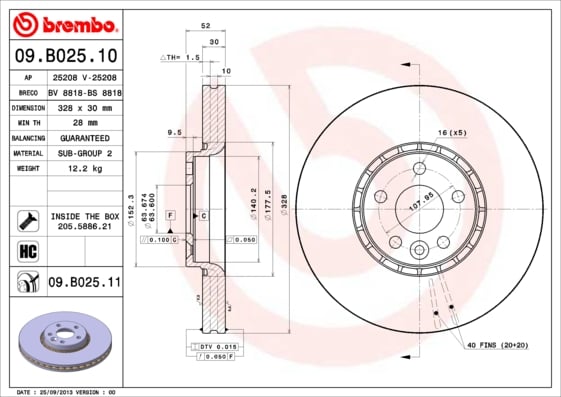 Set (2x) Remschijven voorzijde Brembo premium voor Volvo Xc60 2.4 D / D3 / D4 Awd