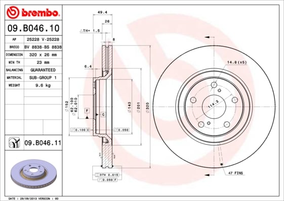 Set (2x) Remschijven voorzijde Brembo premium voor Toyota Verso 2.2 D-cat 