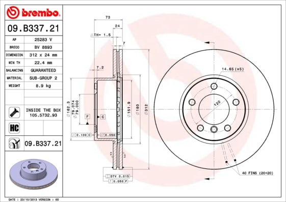 Set (2x) Remschijven voorzijde Brembo premium voor Bmw 3 (f30, F80) 320 D Xdrive