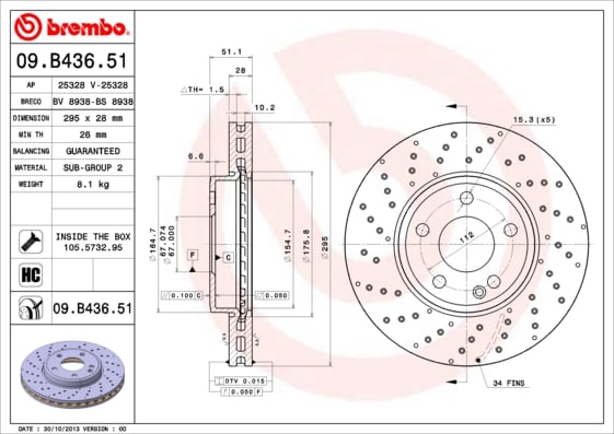 Set (2x) Remschijven voorzijde Brembo premium voor Mercedes-benz Cla Shooting Brake (x117) Cla 180 (117.942)