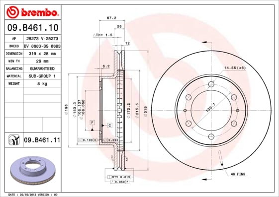 Set (2x) Remschijven voorzijde Brembo premium voor Toyota 4 Runner 4.0 4wd