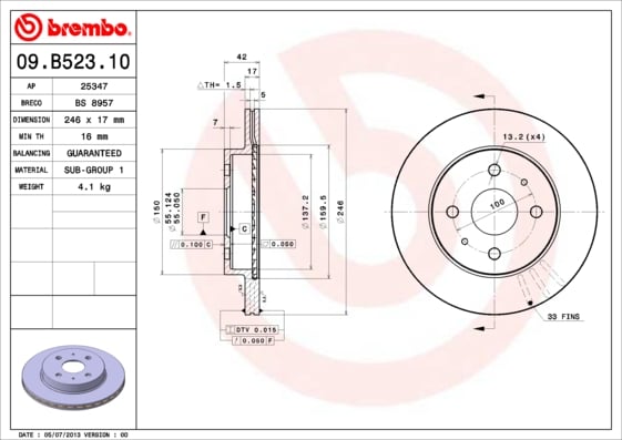 Set (2x) Remschijven voorzijde Brembo premium voor Daihatsu Sirion 1.0 DVVT 4WD