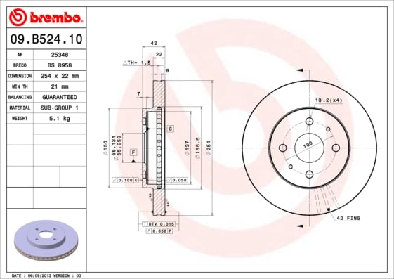 Set (2x) Remschijven voorzijde Brembo premium voor Daihatsu Sirion 1.3 4wd