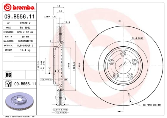 Set (2x) Remschijven voorzijde Brembo premium voor Jaguar Xf Sportbrake 3.0 D