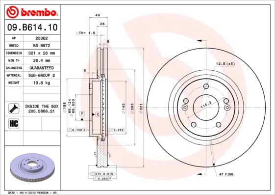 Set (2x) Remschijven voorzijde Brembo premium voor Kia Sorento type 3 3.5 D-CVVT