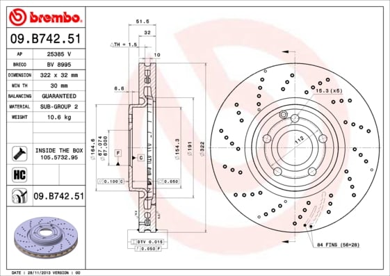 Set (2x) Remschijven voorzijde Brembo premium voor Mercedes-benz Cls Shooting Brake (x218) Cls 350 Cdi 4-matic (218.993)