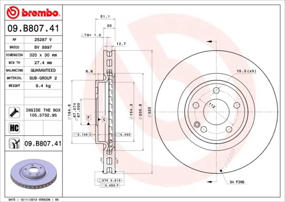 Set (2x) Remschijven voorzijde Brembo premium voor Mercedes-benz Gla-klasse (x156) Gla 250 4-matic (156.946)