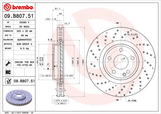 Set (2x) Remschijven voorzijde Brembo premium voor Mercedes-benz B-klasse (w246, W242) B 220 Cdi / D 4-matic (246.205)