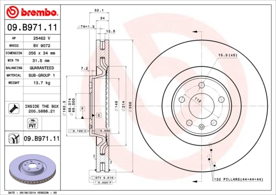Set (2x) Remschijven voorzijde Brembo premium voor Audi A6 3.0 Tfsi Quattro