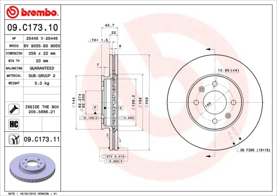 Set (2x) Remschijven voorzijde Brembo premium voor Kia Rio type 3 1.4 Cvvt