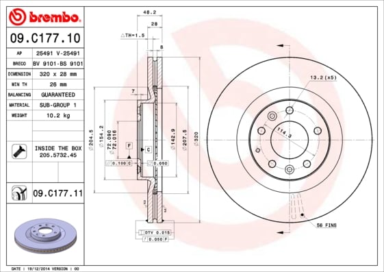 Set (2x) Remschijven voorzijde Brembo premium voor Mazda Cx-7 2.3 Mzr Disi Turbo Awd