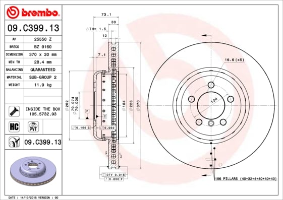 Set (2x) Remschijven voorzijde Brembo premium voor Bmw 3 Touring (f31) 330 D Xdrive