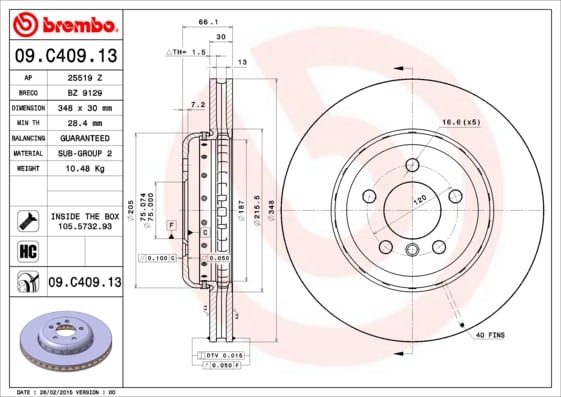 Set (2x) Remschijven voorzijde Brembo premium voor Bmw 5 (f10) 530 D