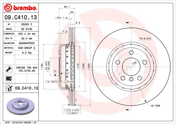 Set (2x) Remschijven voorzijde Brembo premium voor Bmw 5 (f10) 520 D Xdrive