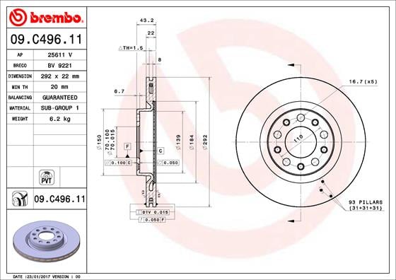 Set (2x) Remschijven achterzijde Brembo premium voor Alfa Romeo Stelvio 2.2 D Q4