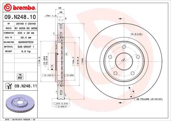 Set (2x) Remschijven voorzijde Brembo premium voor Lancia Voyager Mpv 2.8 Crd