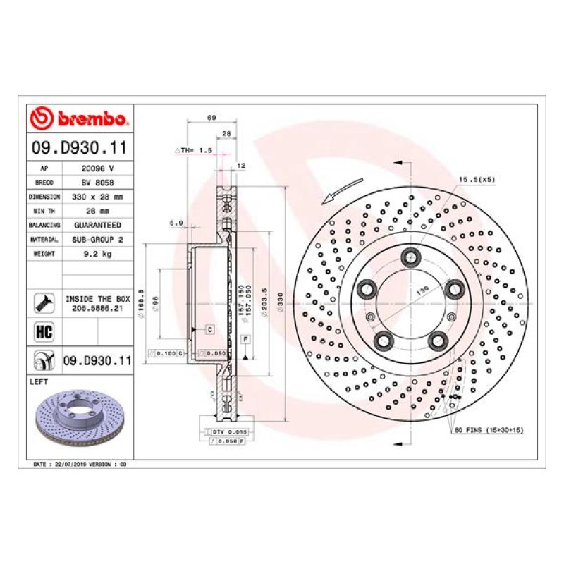 Remschijf Vooras links Brembo Premium
